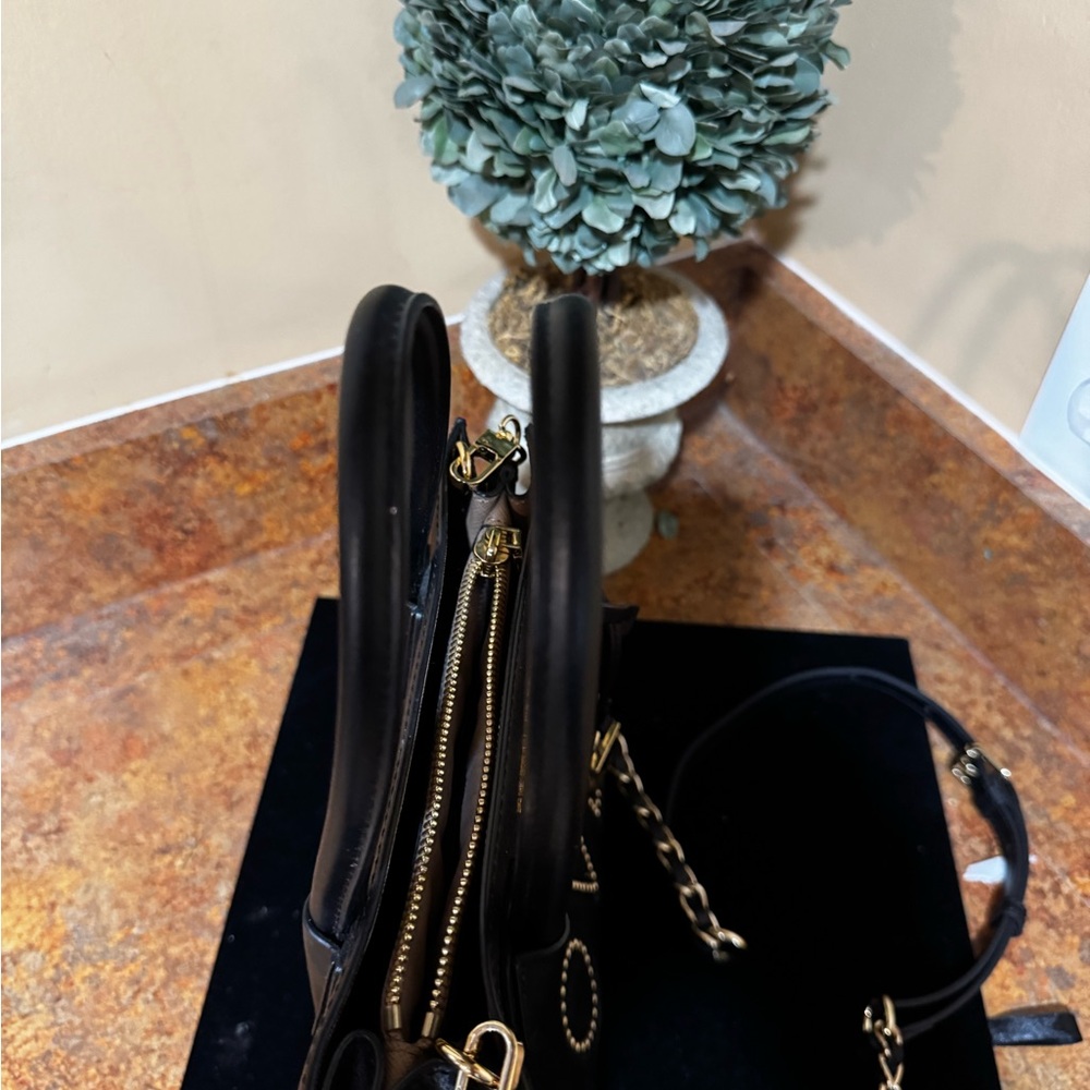 Michael Kors Black Leather 'LOVE' Studded Satchel with Gold Hardware - Picture 5 of 9